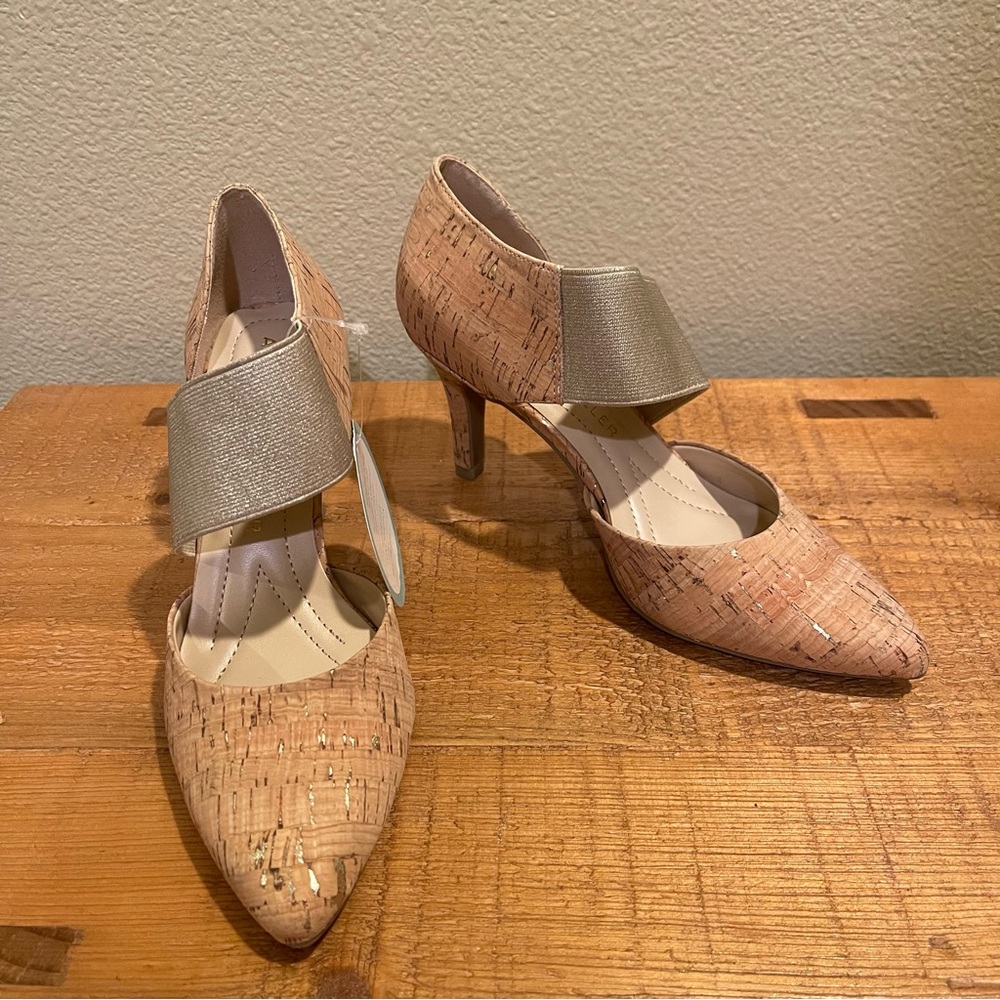 Andrew Geller Maresa Heels with Cork Material and Metallic Strap
